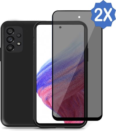 Hoesje geschikt voor Samsung A53 5G + 2x Privacy Screenprotector – Privé Gehard Glas Cover - Suède Case Zwart