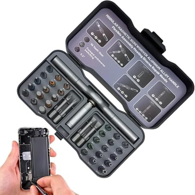 Ratelschroevendraaierset - Precisie Gereedschap - Klusjes Thuis - Magnetische Ratelaandrijving - 34 Delen - Grijs