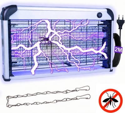 Muggenlamp tot 100m² - 30 Watt Vliegenvanger Elektrisch - 2M Snoer - Voor Binnen en Overdekte Buitenruimtes - Vliegenlamp Insectenlamp - Muggenstekker - Mottenval - Anti - Wespenverjager - Ongediertebestrijding - Slaapkamer - LED - Grijs - Silvergear