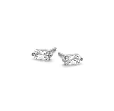 New bling 9NB-0590 Zilveren Oorknopjes Dames - Zirkonia - Baguette - 5 mm - Zilverkleurig