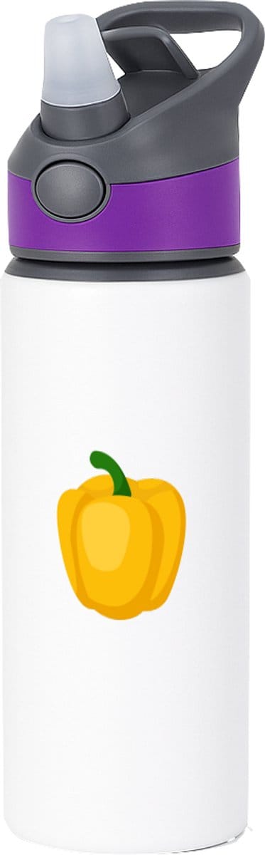 Hacebo® - Gele paprika waterfles met rietje paars - Groente - Groente liefhebbers - Paprika - vruchtgroente - puntpaprika - water fles - 650ML