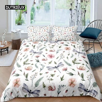 Libelle Dekbedovertrek Set Kingsize Kleurrijke Vleugel Beddengoed Set voor Kinderen Tieners Volwassenen Bos Wilde Dieren Thema 2/3 stuks Dekbedovertrek EU single(135x200cm)