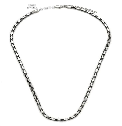 Frank 1967 7FN-0088 – Ketting Heren – Schakelketting – Zilverkleurig & Zwart – Roestvrij Staal – 60+5 cm – Cadeau voor Mannen