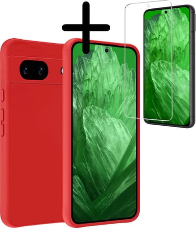Hoesje Met Screenprotector - Geschikt voor Google Pixel 8a - Sterk & Shockproof - Back Cover - Siliconen Case - Telefoon Hoes - Rood