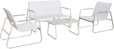 sweeek - Tuinset noto staal, 4 plaatsen, een bank, een tafel, twee textilene fauteuils