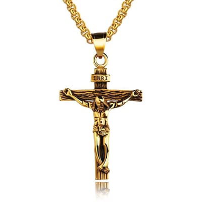 Lumici® | Kruis Ketting v3 - Jezus Ketting- Kruis - God - Geloof - Gelovig - INRI - Jezus Christus - Oneindig - De Heer - The Lord - Jezus - Cadeau Voor Vrouwen - Moederdag Cadeau - Heilig- Holy - Cross - INRI - Liefde - Verrassing - Goud & Zilver