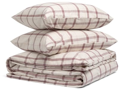 Yumeko dekbedovertrek flanel mauve check 200x220 + 2/60x70 - Biologisch & ecologisch