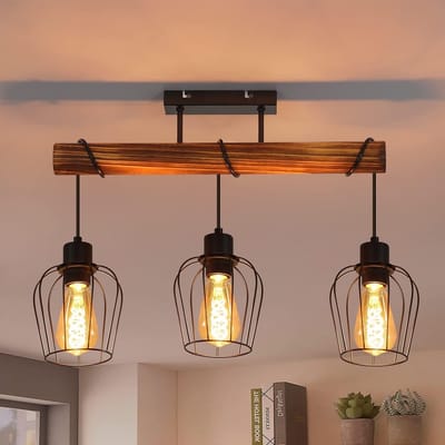 Vintage plafondlamp voor de woonkamer in industrieel design met 3 lampen, E27 fitting, ideaal voor keuken en eetkamer.