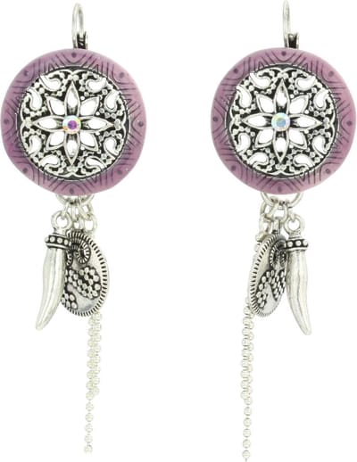 Behave - Oorhangers bloemornament paars - Boho stijl - Dames