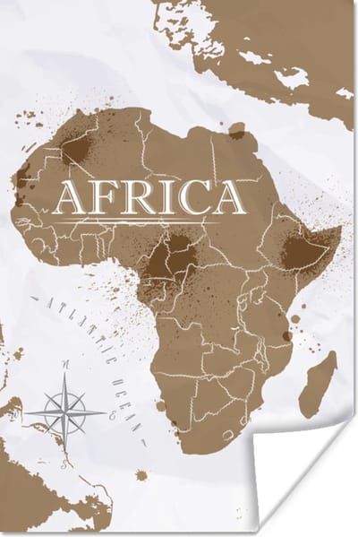 Poster Wereldkaart - Bruin - Afrika - 20x30 cm