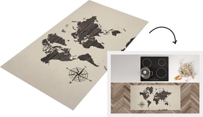 Keukenloper - Loper keuken - Wereldkaart - Hout - Bruin - 120x60 cm - Keukenloper vinyl
