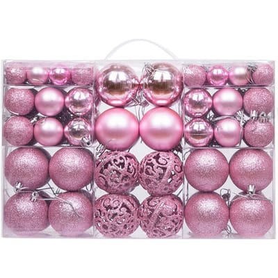 100 stuks Kerstbal Ornamenten Kerstboomversieringen Hangende Ballen voor Kerstboomversieringen Feestdag roze