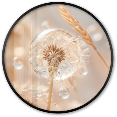 Poster in lijst Rond - Fotolijst 60x60 cm - Posters - Paardenbloem - Water - Natuur - Stilleven - Modern - Ronde posterlijst zwart - Decoratie - Wanddecoratie woonkamer - Muurdecoratie slaapkamer