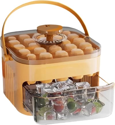 IJsmaker met bak - Drankkoeler - Dranken Koelen - Eenvoudig persmechanisme - 17 x 17 x 12.5 cm - Oranje