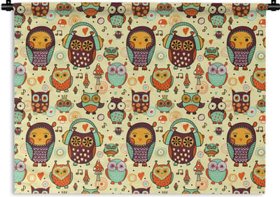 Wandkleed - Wanddoek - Uil - Koptelefoon - Patroon - 120x90 cm - Wandtapijt