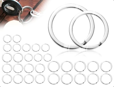 Roestvrijstalen sleutelringen set van 30 stuks, ronde en platte varianten voor knutselen, doe-het-zelf projecten en sleutelaccessoires (30 mm, 25 mm, 20 mm)