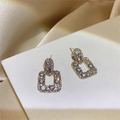 Geometrische Trapezoïdale Kristal Druppel Oorbellen Voor Vrouwen Vintage Koreaanse Mode Sieraden Bruiloft Feest Meisje Elegantie gray