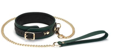 Liebe Seele - Mossy Green - Leren Collar En Gouden Leiband - Exclusief En Luxe Ontwerp - groen