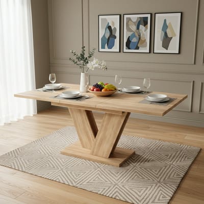 Eettafel - 140-180x80 cm - Verlengbaar voor 4-6 Personen - V-vormige Poten - Hout - Eiken