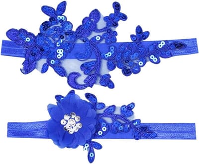 Bruidsgarters Set - Bloemige Kant - Bruiloft Accessoire - Verstelbaar Ornament - 20x6x0.1cm - Blauw