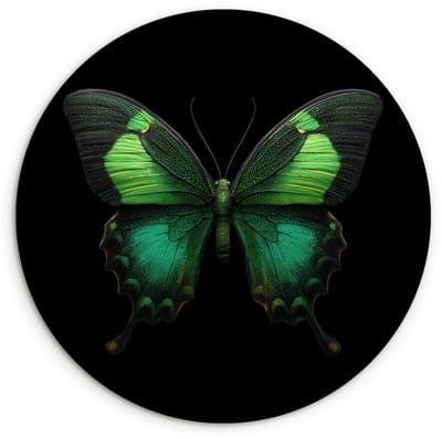 WallCircle® Wandcirkel 120x120 cm - Muurcirkel Vlinder - Groen - Opvallend - Muurdecoratie woonkamer - Wanddecoratie slaapkamer - Kamer decoratie accessoires - Ronde schilderijen XXL