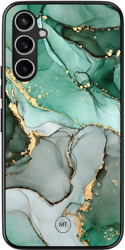 Hoesje geschikt voor Samsung Galaxy A34 - Marble Design - TPU Hard Case Backcover - Grijs, Groen - Mooie Telefoonhoesjes