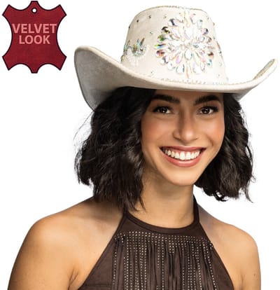 Boland - Hoed cowboy Crystal beige - 59 - Volwassenen - Unisex - Festival - Fashion