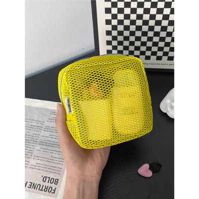 1 st Mini Macaron Kleur Fris Stijl Hoge Kwaliteit Multifunctionele Mesh Transparante Pouch, Schattige Portemonnee-Stijl Organizer Tas Rose Pink
