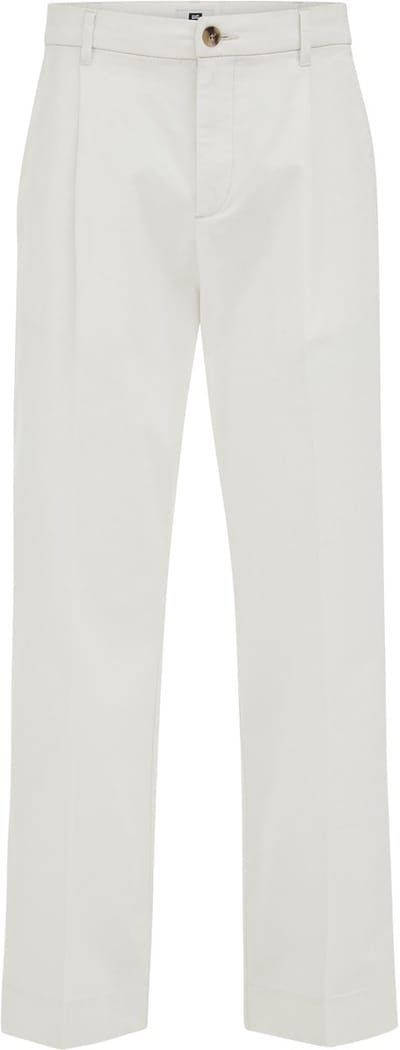 WE Fashion Heren loose fit chino met bandplooi en elastische broekband