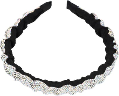 Haarsoires Haarband Diadeem 1,5cm – Wave – Glitter Steentjes – Zwart Zilver - Glanzende Haaraccessoire voor Feest of Bruiloft