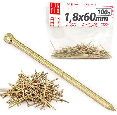 LUN FIX - Stahlnägel 1,8 x 60 mm - 100g (ca. 80 stk.) - Verzinkte bouwnagels - Draadspijkers