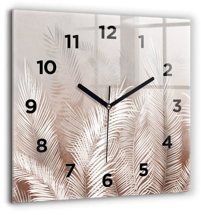 Wallfluent Wandklok - Tropische boho-bladeren Stijlvolle Klok - 60 cm x 60 cm - Grijs Wandklok - Zwarte Handen - Wandklok Met Cijfers - Stille Wandklok Slaapkamer - Vierkante Glazen Wandklok - Industrieel Wandklok - Stijlvolle Klok