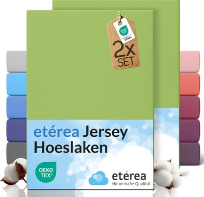etérea Jersey hoeslaken 2-pack 140x200-160x200 cm (hoek 25 cm) 100% katoen - Jadegroen