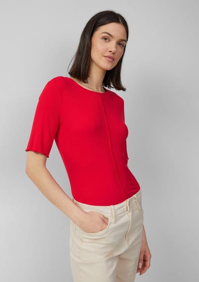 T-shirt Slim Fit Ribbel met Decoratieve Stiksels Dames s.Oliver