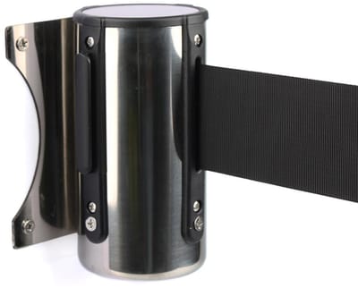 IVOL Wandcassette met uittrekbaar lint voor afzetpalen - Zwart - Afzetpaal - Chroom wandhaak