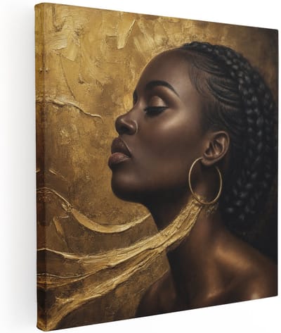 Artaza Canvas Schilderij Afrikaanse Vrouw - Abstract Met Gouden Details - 30x30 cm - Wanddecoratie Woonkamer - Schilderijen - Muurdecoratie