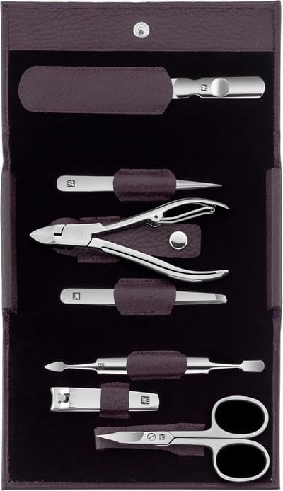 Manicure Set - Nagelverzorging Set - Persoonlijke Verzorging - Roestvrij Staal Instrumenten - 7 Delig - Paars