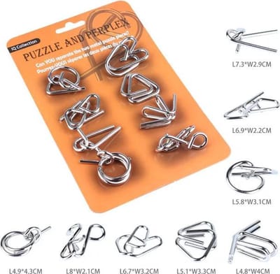 IQ Collection Metalen IQ puzzels - 8 stuks breinbrekers - Type 3/Oranje