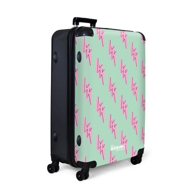 NoBoringSuitcases.com® - Koffer groot - Reiskoffer lichtgewicht - Groen met roze bliksem - Rolkoffer met 4 wielen - Grote trolley XL - 98 liter bagage