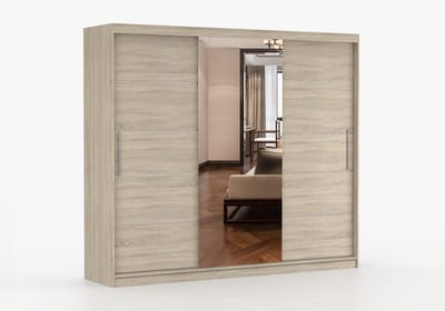 Schuifdeurkast ELBA I met Spiegel – 3-deurs kledingkast, legplanken en kledingroede – modern design – 250x218x61 cm - ELBA I (Sonoma)