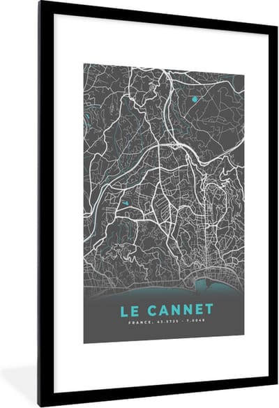 Fotolijst incl. Poster - Le Cannet - Frankrijk - Plattegrond - Stadskaart - Kaart - 80x120 cm - Posterlijst