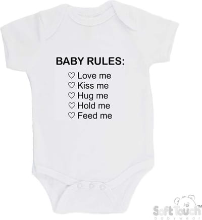 100% Katoenen Romper "Baby rules" Unisex Katoen Wit/zwart Maat 62/68
