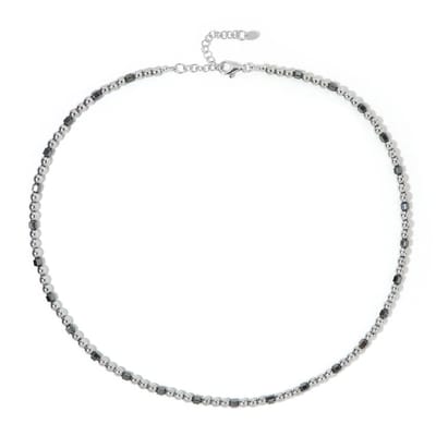 Cavill - Zilveren Halsketting - 925 Sterling Zilver - 74,905 ct Zilver en Zwarte Hematiet - Verstelbare Dames Ketting - Luxe Parelketting