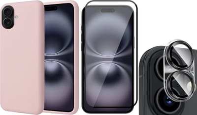 Hoesje geschikt voor iPhone 16 - Screenprotector Volledig Dekkend Glas & Camera - Matte Case Roze met Fluweelzachte Binnenzijde