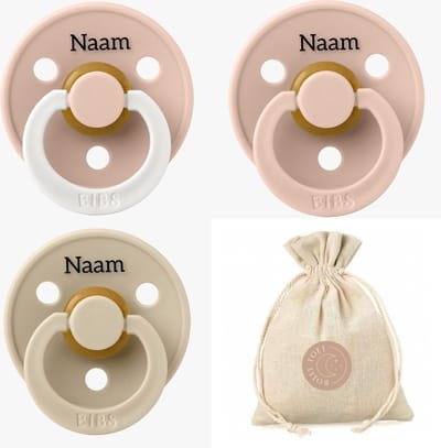 BIBS fopspenen met naam -T3 - Blush, vanilla en glow in the dark blush - + 18 maanden -spenen - speen - fopspeen - BolleToet speenzakje