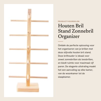 Dailygoods- Brilstand Stevig en Duurzaam - Brilhouder voor 5 Paren - Zonnebril Organizer - Houten Brilstandaard - Glazen Displaystandaard - 17*17.2*36.2cm
