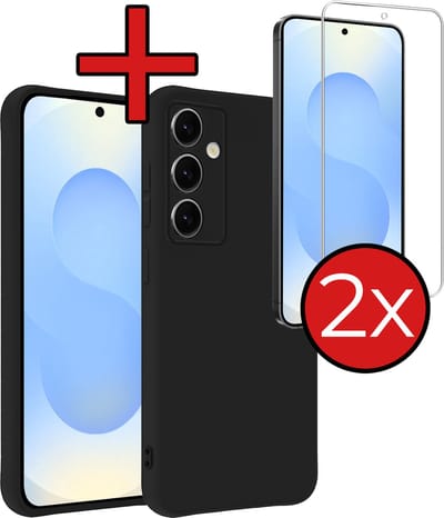 Hoesje - Met 2x Screenprotector - Geschikt voor Samsung Galaxy S25 FE - Sterk & Shockproof - Telefoon Hoes - Back Cover - Siliconen Case - Telefoonhoes - Zwart