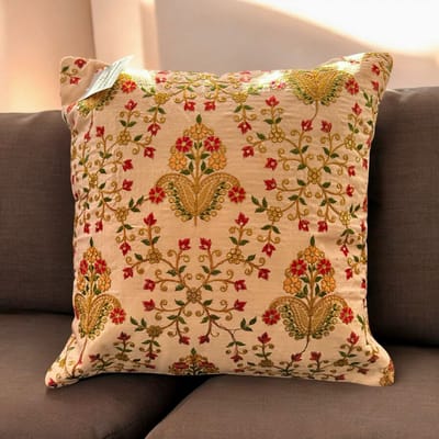 Kussens woonkamer - kussenhoes 40 x 40 cm - kussensloop - sierkussens - cushion cover - katoensilk - Kussenhoesjes - 2 stuks - etnisch Indiaas - borduurwerk - embroidery - Licht roos - Gouden