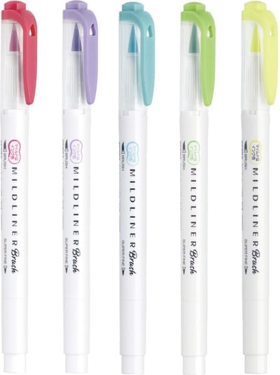 Zebra Mildliner Brush Pennen – Set van 5 Popular Colors  Verpakt in een Handige Zipperbag