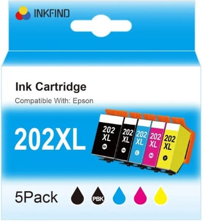INKFIND 202XL inktcartridges voor Epson202 Epson 202 Epson202XL Epson 202XL multipack (1*zwart, 1*foto zwart, 1*cyaan 1*magenta 1* geel) Multipack van 5 stuks voor Expression Premium XP 6000, XP 6005, XP 6100 en XP 6105